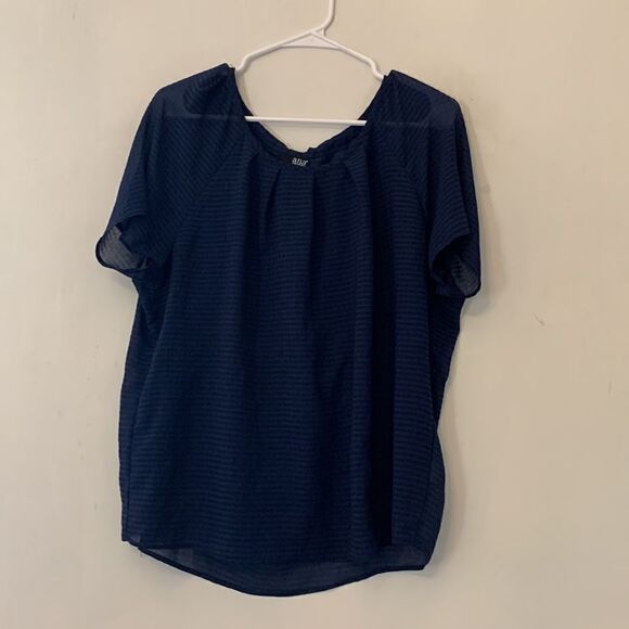 a.n.a blue sheer short sleeve blouse Tie back Size L - Picture 2 of 6